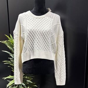 Pink Rose Cable Knit,cropped crewneck,rib knit wrist/waist pullover sweater